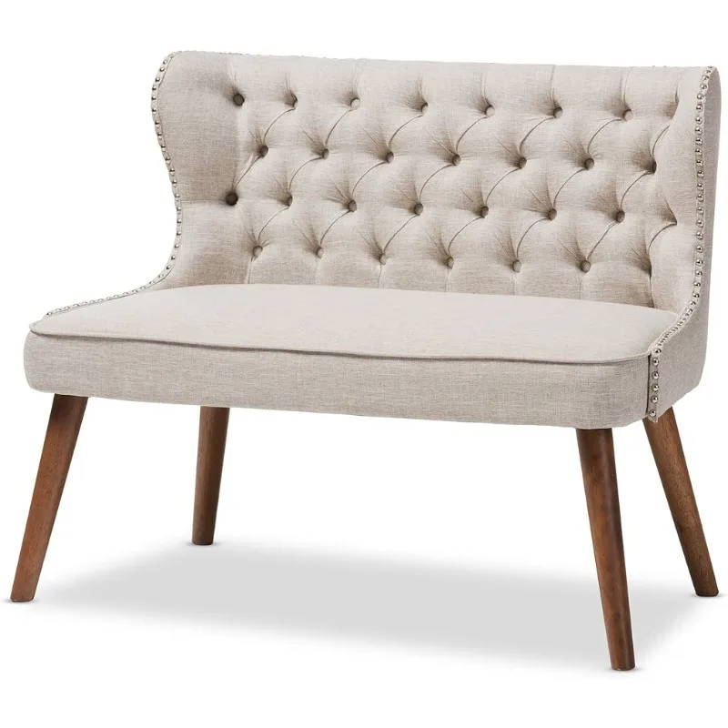 Sydney Walnut Wood Button-Tufting with Nailheads Trim 2-Seater Loveseat Settee, Light Beige 
Sydney Walnut Wood Button-Tufting with Nailheads Trim 2-Seater Loveseat Settee, Light Beige