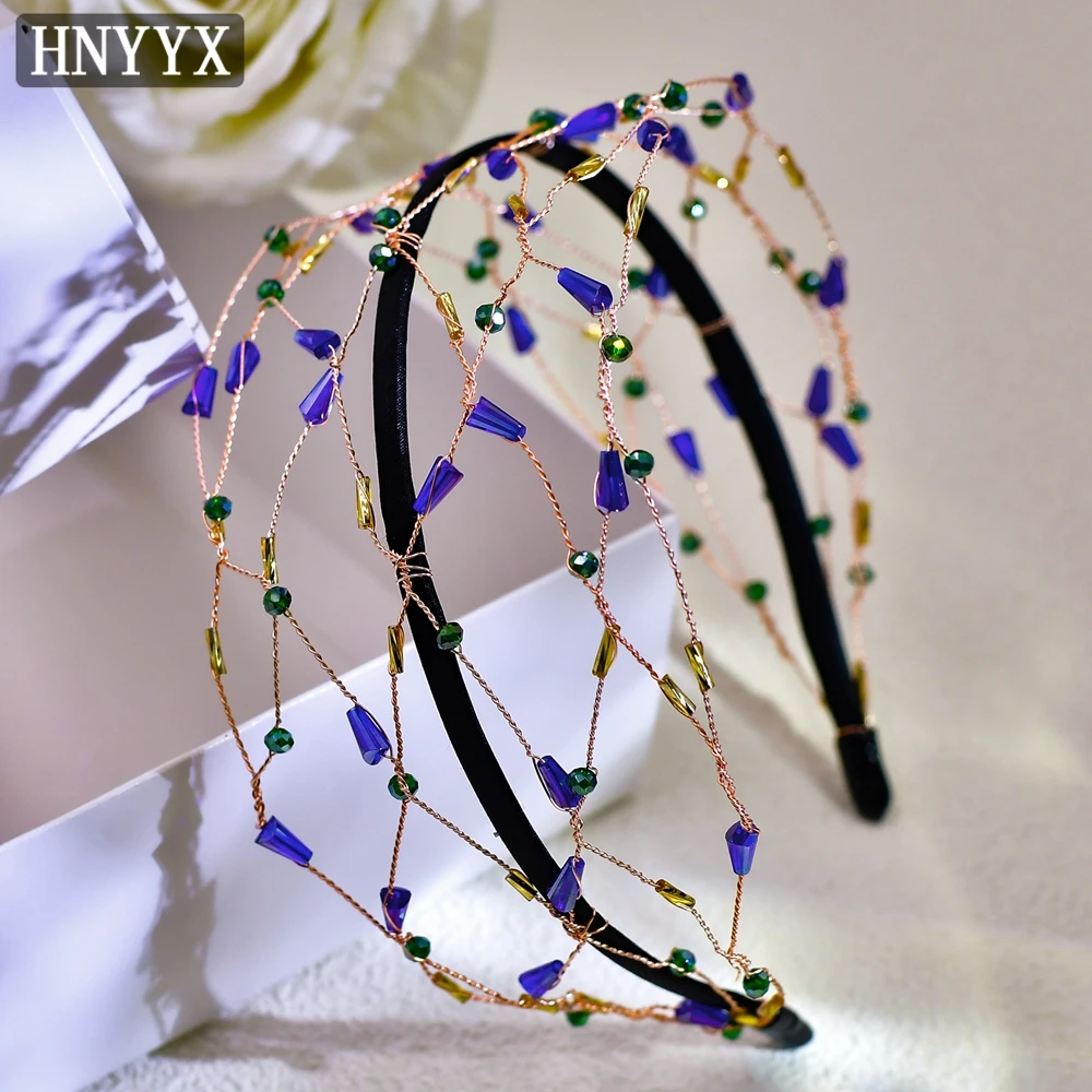 

HNYYX Hair Headbands Blue Crystal Hair Hoop Wide Hair Accessories Fashion Luxury Hairband for Women Party Hair Jewelry A39