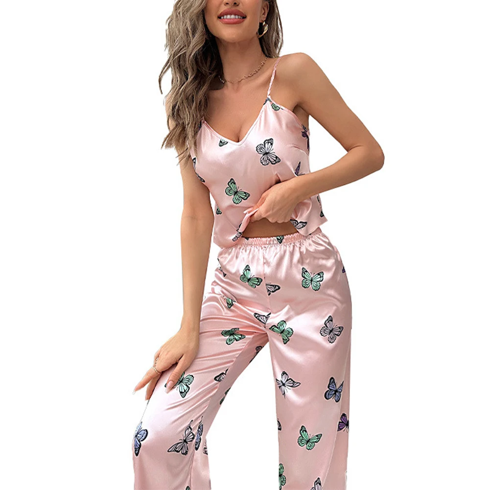 Women Sleepwear Satin Smooth Pyjamas Set Pink Color Butterfly Nightwear Loose Long Pants Thin Breathable Home Wear 2Pcs
Women Sleepwear Satin Smooth Pyjamas Set Pink Color Butterfly Nightwear Loose Long Pants Thin Breathable Home Wear 2Pcs