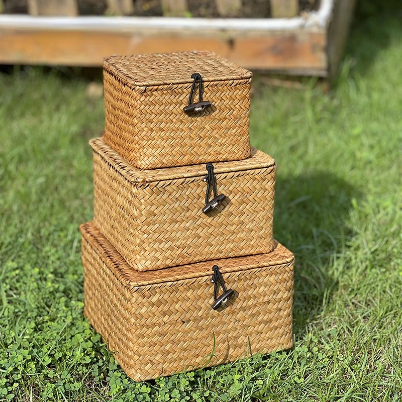 Woven Storage Basket With Lid Rattan Sundries Storage Box Wicker Basket Handmade Sorting Boxes Seagrass Jewelry Organizer 
Woven Storage Basket With Lid Rattan Sundries Storage Box Wicker Basket Handmade Sorting Boxes Seagrass Jewelry Organizer