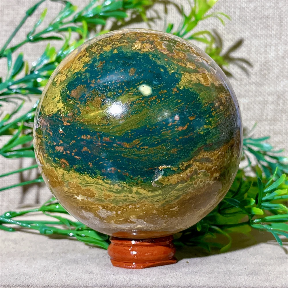 

Crystal Natural Ocean Jasper Sphere Ball Reiki Stone Quartz Living Home Decoratine Gemstones Mineral Healing Geode+Stand