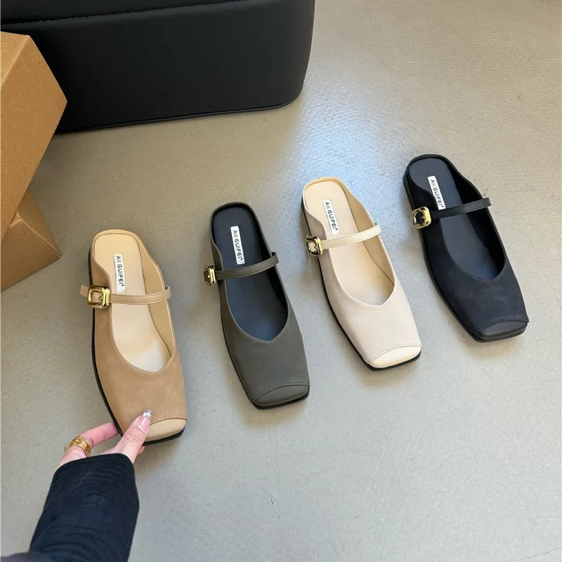 

Шлепанцы женские резиновые, мягкие сандалии на низком каблуке, квадратный носок, повседневная обувь в римском стиле, бежевые, 2024