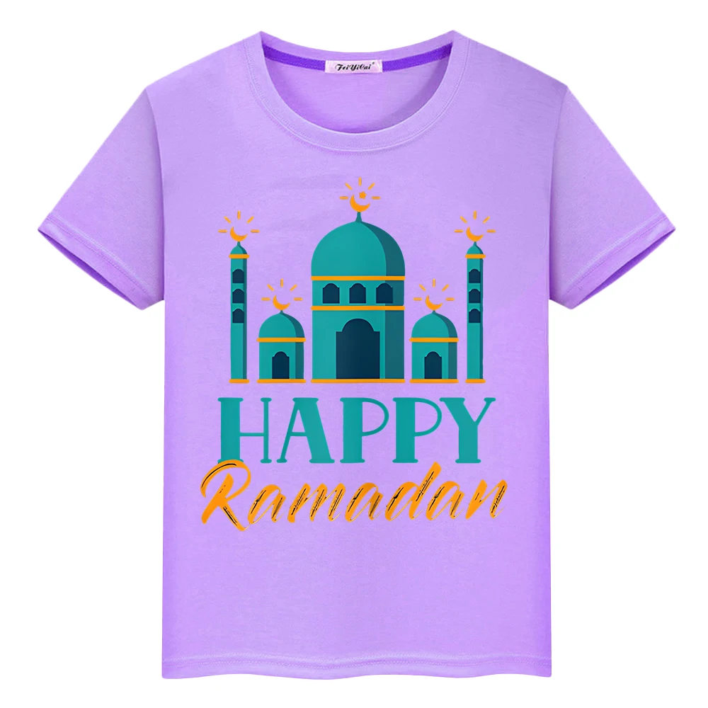 

Счастливая Рамадан кареем дети с Луной накидка Футболка с принтом Аниме футболки для мальчиков мусульманский Топ Рамадан Mubarak праздничный наряд y2k одежда