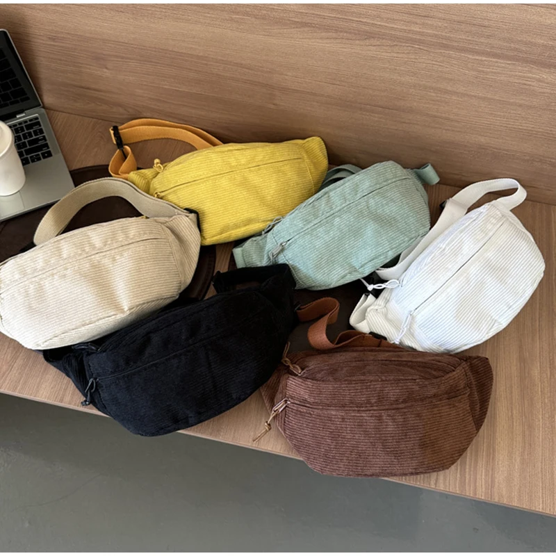 

Corduroy Women Waist Bag Canvas Student Shoulder Crossbody Chest Bag 2024 Fanny Pack Fashion Phone Banana Female Bum Belt Bags