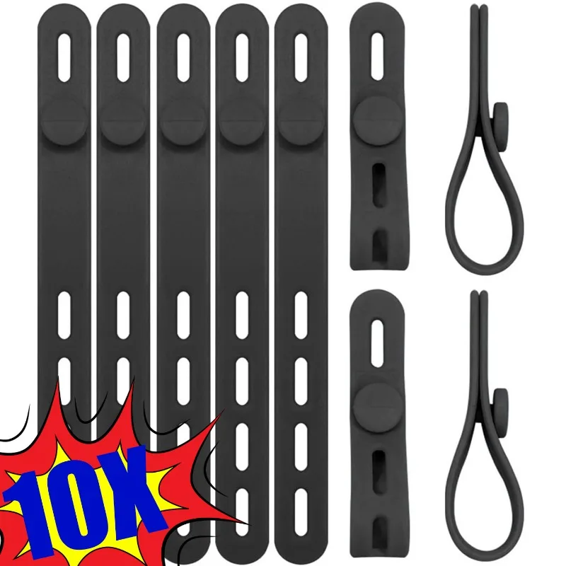 

5/10PCS Cable Ties Silicone Cable Organizer Tie Reusable Cord with High Elasticity Adjustable Anti-Lost Soft Rubber Strap Holder