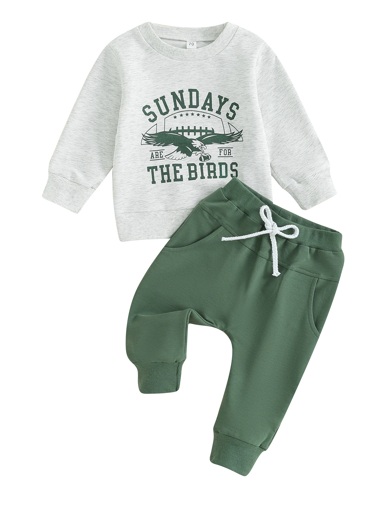 

Toddler Baby Boy Girl Fall Winter Outfits Go Birds Fuzzy Embroidered Sweatshirt Top Pants Football Game Day Clothes
