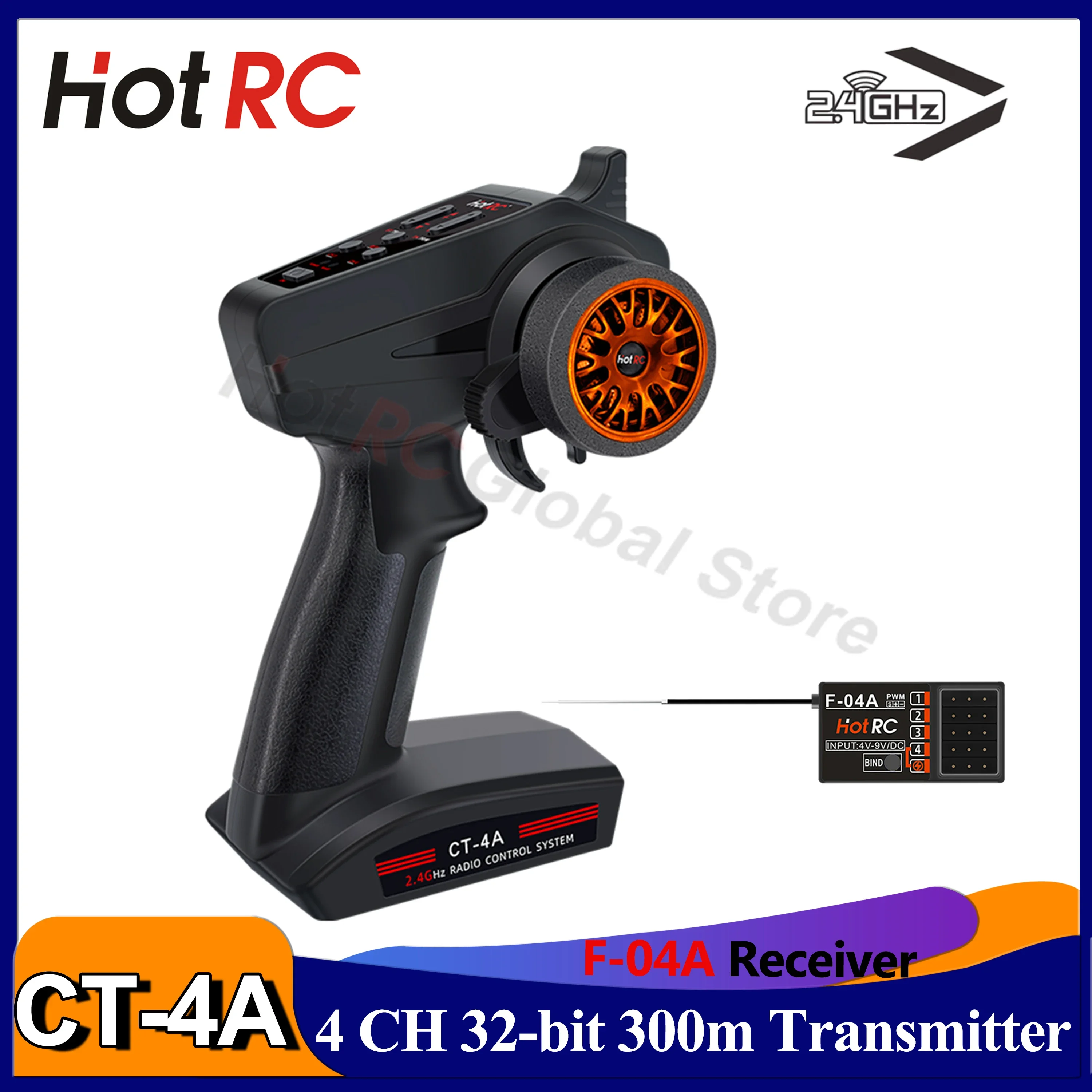 

HOTRC CT-4A 4CH Radio Control 2.4GHZ FHSS System Transmitter 300m Distance 2S 4V-9V with F-04A Receiver For RC Car Boat