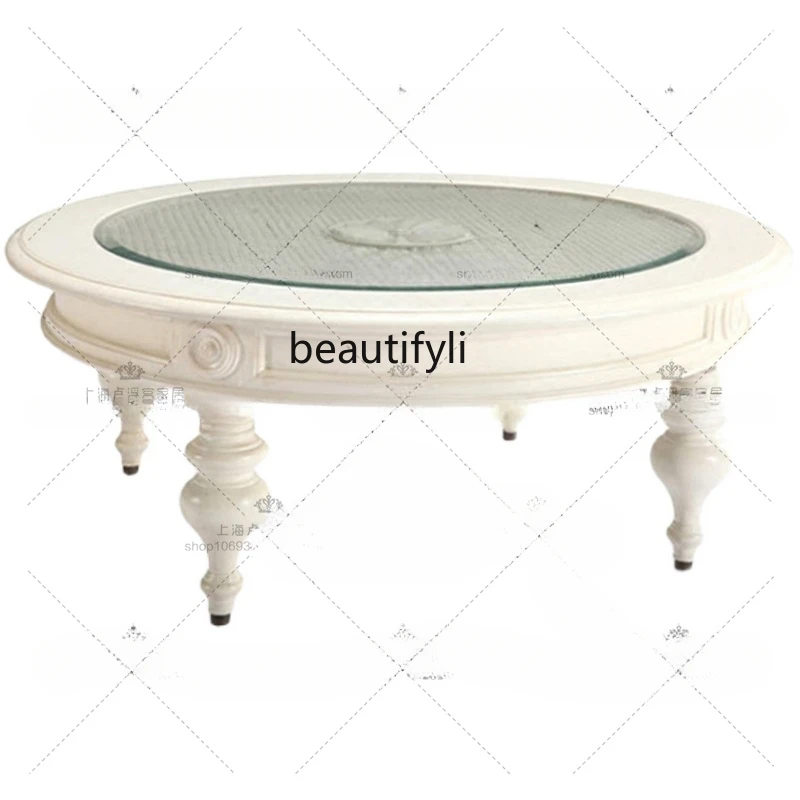 American-Style Solid Wood Vintage Rattan Tempered Glass round Coffee Table French Country Coffee round Table
American-Style Solid Wood Vintage Rattan Tempered Glass round Coffee Table French Country Coffee round Table