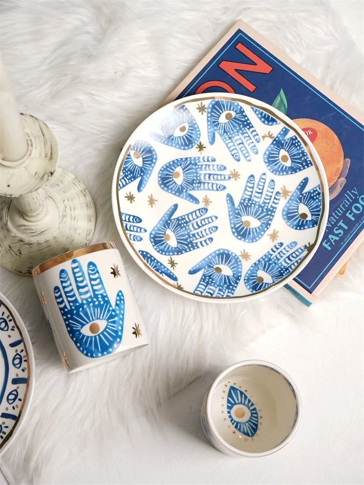New Creative Ceramic Eye Hand Ceramic Mug With Gold Handle Personalized Coffee Cup Same Round Plate Decorative Storage Box Jar New Creative Ceramic Eye Hand Ceramic Mug With Gold Handle Personalized Coffee Cup Same Round Plate Decorative Storage Box Jar