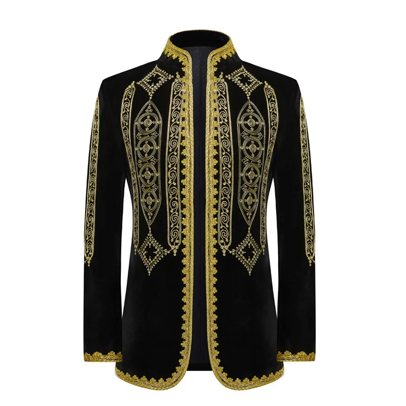 Luxury Black Baroque Floral Embroidery Velvet Suit Jacket Men Stand Collar Cardigan Blazer Jacket Men Party Stage Singer Costume
Luxury Black Baroque Floral Embroidery Velvet Suit Jacket Men Stand Collar Cardigan Blazer Jacket Men Party Stage Singer Costume