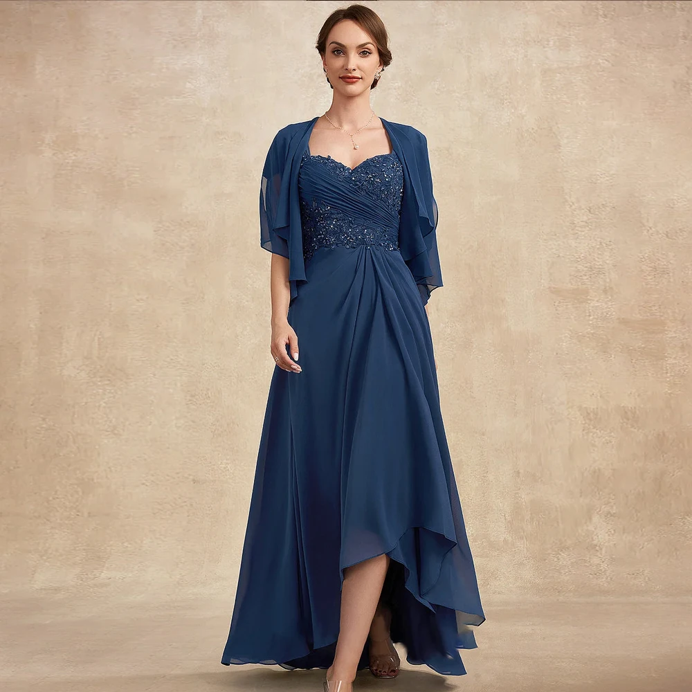 Chiffon Mother of the Bride Dresses with Jacket Short Sleeves Wedding Party Gowns Appliques Ankle Length A-Line فساتين السهرة
Chiffon Mother of the Bride Dresses with Jacket Short Sleeves Wedding Party Gowns Appliques Ankle Length A-Line فساتين السهرة