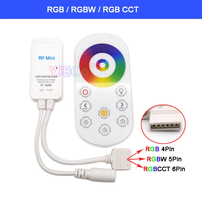 

5~24V Ultrathin RF LED Strip Controller Full Touch Remote 144W 3528 5050 single color/RGB/RGBW/RGB+CCT Lights Tape dimmer Switch