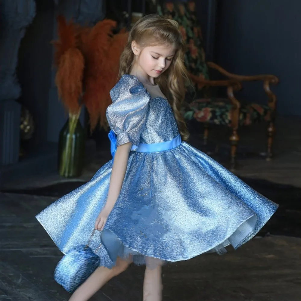 Blue Flower Girl Dresses for Girls Puff Short Sleeve Sheer Neck Tiered Tutu Kids Birthday Party Gowns with Belt Bow
Blue Flower Girl Dresses for Girls Puff Short Sleeve Sheer Neck Tiered Tutu Kids Birthday Party Gowns with Belt Bow
