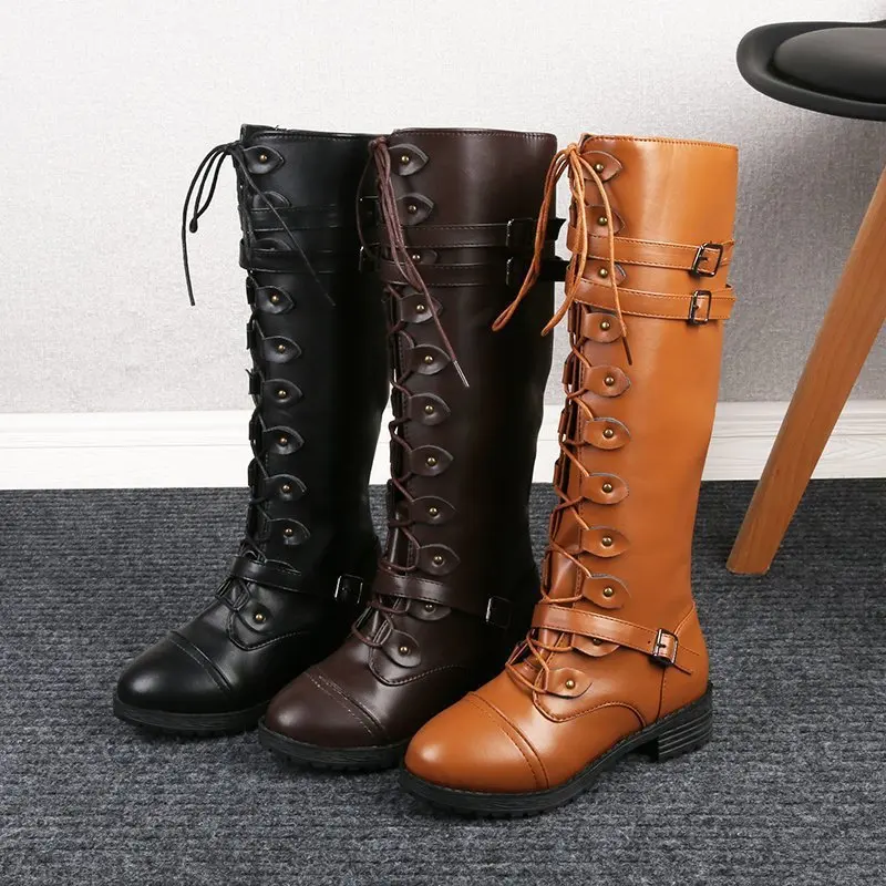 Punk Style Belt Buckle Cross Strap Western Cowboy Boots Retro Round Head Square Heel Zip Knight Boots Women'S Boots 35&43
Punk Style Belt Buckle Cross Strap Western Cowboy Boots Retro Round Head Square Heel Zip Knight Boots Women'S Boots 35&43
