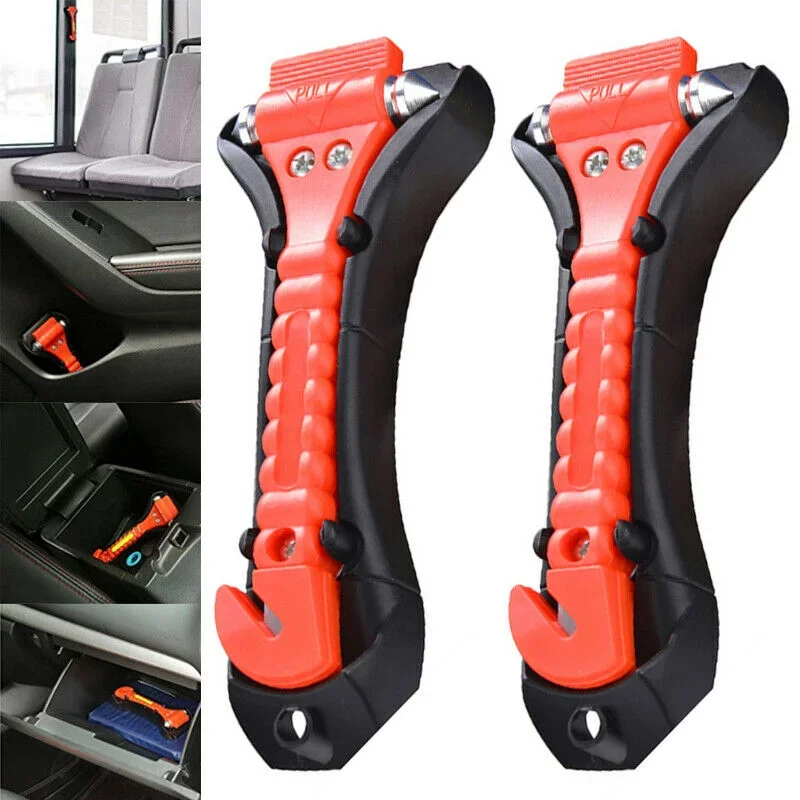 

1/2PCS Survival Safety Hammer Camping Driving Car Seat Belt Cutter Emergency Escape Hammer to Break Window Glass RED