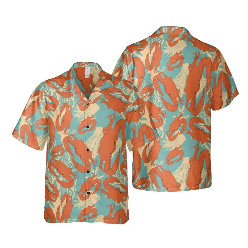 

Модные женские блузки в стиле Харадзюку С 3D-принтом крабов, Пляжная гавайская рубашка с изображением морского животного, забавные мужские топы с коротким рукавом