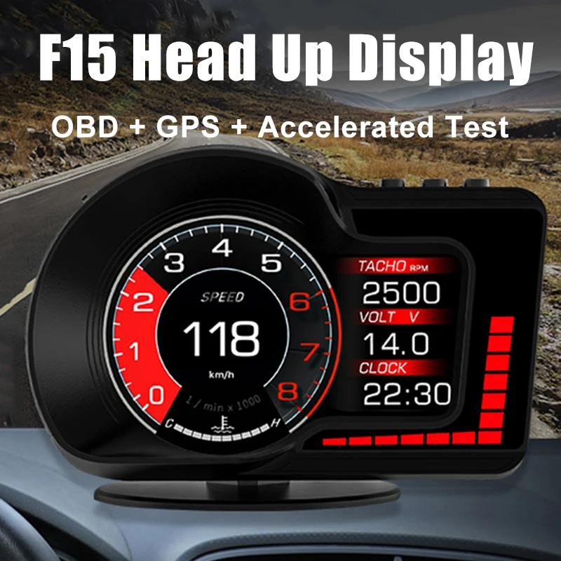 F15 HUD Car Head Up Display OBD Diagnostic Tools GPS Speedometer Clock RPM Gauge Accelerated Brake Ignition Test Milometer
F15 HUD Car Head Up Display OBD Diagnostic Tools GPS Speedometer Clock RPM Gauge Accelerated Brake Ignition Test Milometer