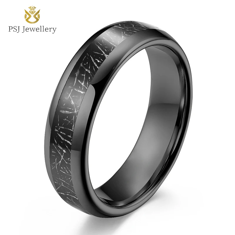 

PSJ Fashion Wedding Jewelry 4mm / 6mm / 8mm Fiber Inlay Polished Black Plated Tungsten Carbide Rings for Men Women