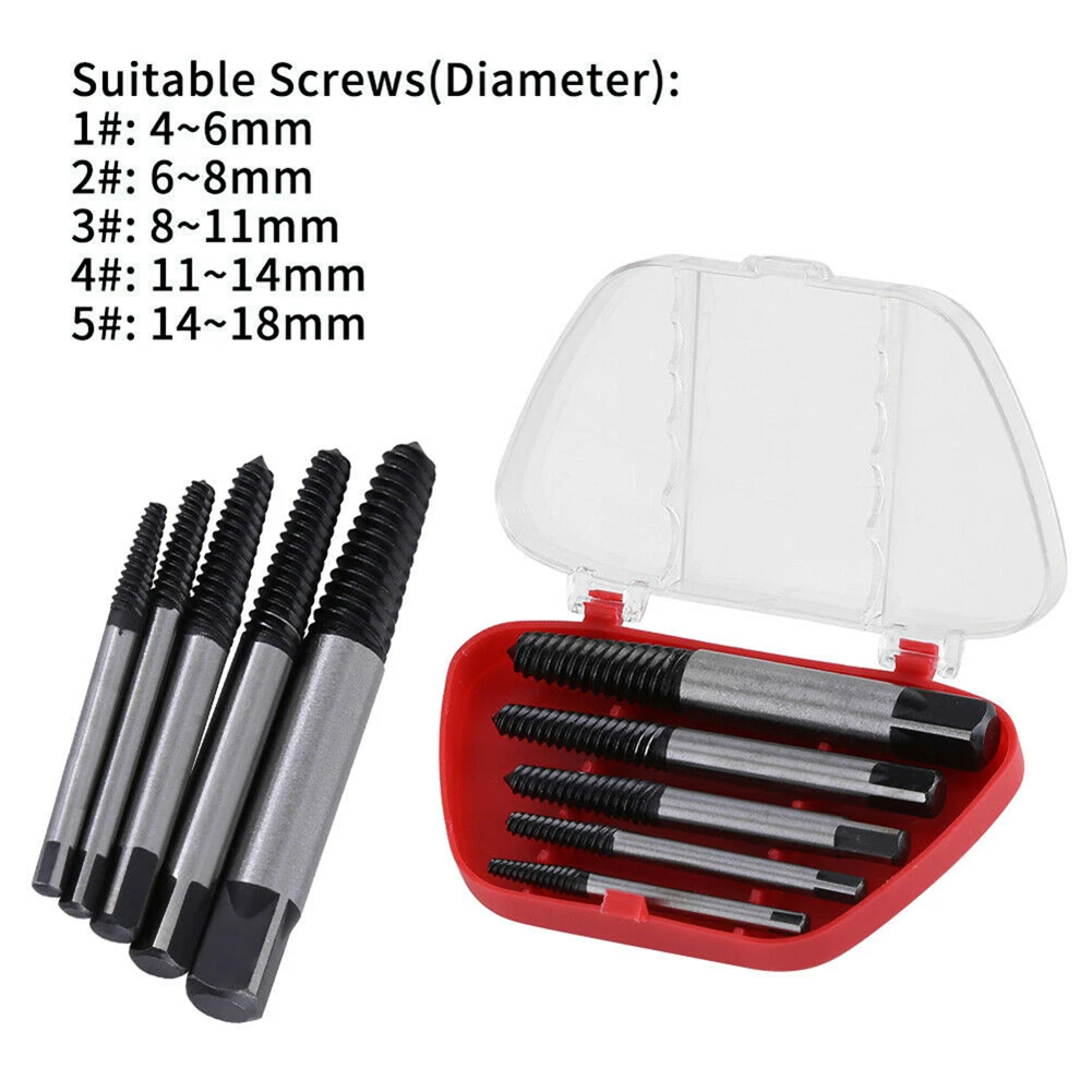 5pcs Screw Extractor Set Easy Out Drill Bits Guide Broken Damaged Bolt Remover Tool Broken Tap Extractor Hand Tools
5pcs Screw Extractor Set Easy Out Drill Bits Guide Broken Damaged Bolt Remover Tool Broken Tap Extractor Hand Tools