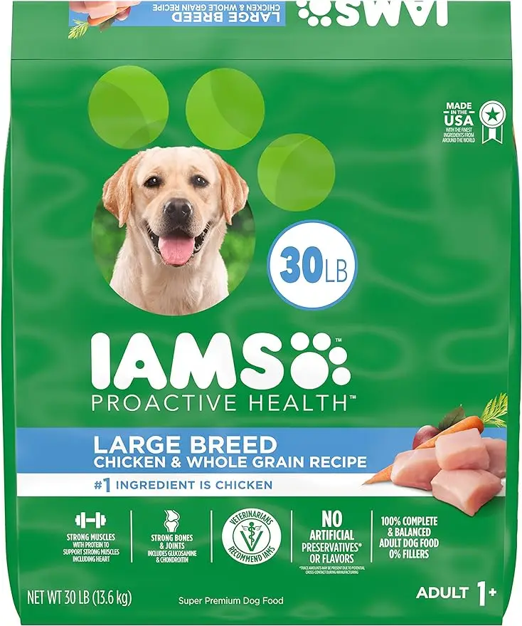 

IAMS корм для взрослых с высоким содержанием белка, корм для собак больших пород с настоящей курицей, пакет 30 фунтов