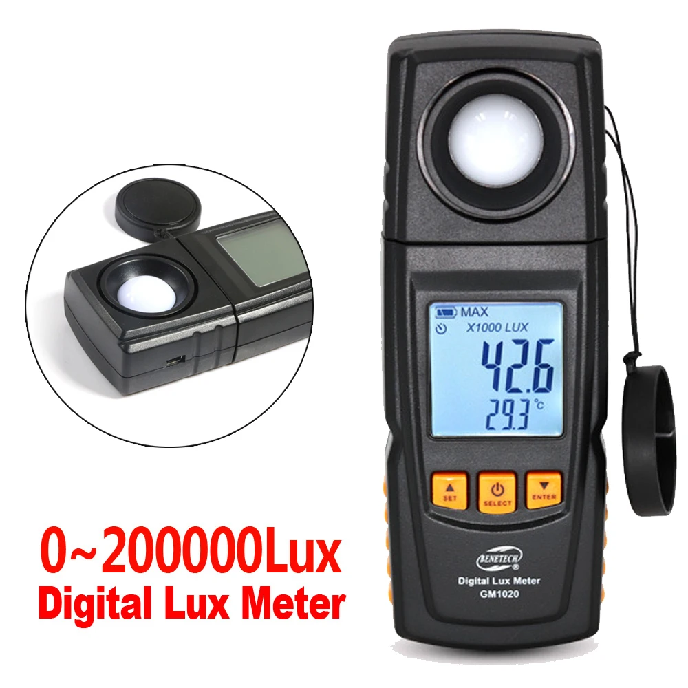 

BENETECH GM1020 Digital Light Photometer Meter PLuxmeter Spectrometer ortable Luminometer 0~200000 Lux /FC Illuminometer Tools