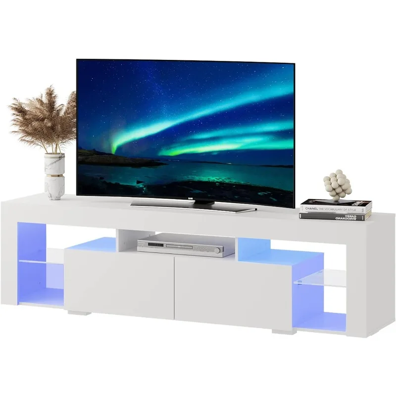 

WLIVE LED TV Stand for 55/60/65/70 Inch TV Modern Entertainment Center with Open Shelves Wood TV Console with 2 Storage Drawers