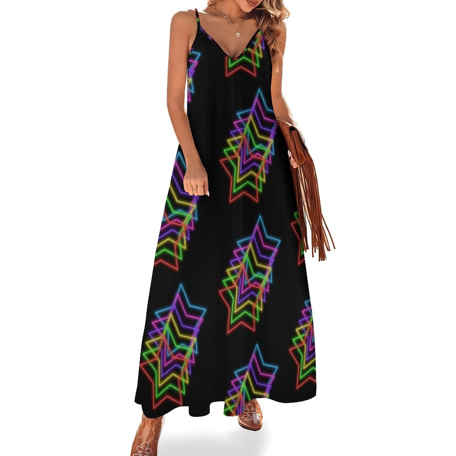 1980s Rainbow Neon Glowing Stars, Large Size Repeating Pattern Sleeveless Dress loose women's dress women's evening dresses
1980s Rainbow Neon Glowing Stars, Large Size Repeating Pattern Sleeveless Dress loose women's dress women's evening dresses