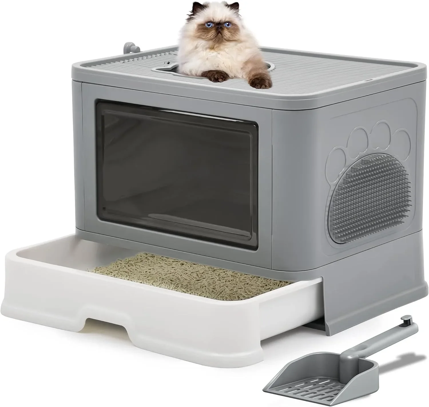 Large enclosed cat manure box with lid, hat and odorless cat toilet with cat manure spoon, front entrance top exit door
Large enclosed cat manure box with lid, hat and odorless cat toilet with cat manure spoon, front entrance top exit door