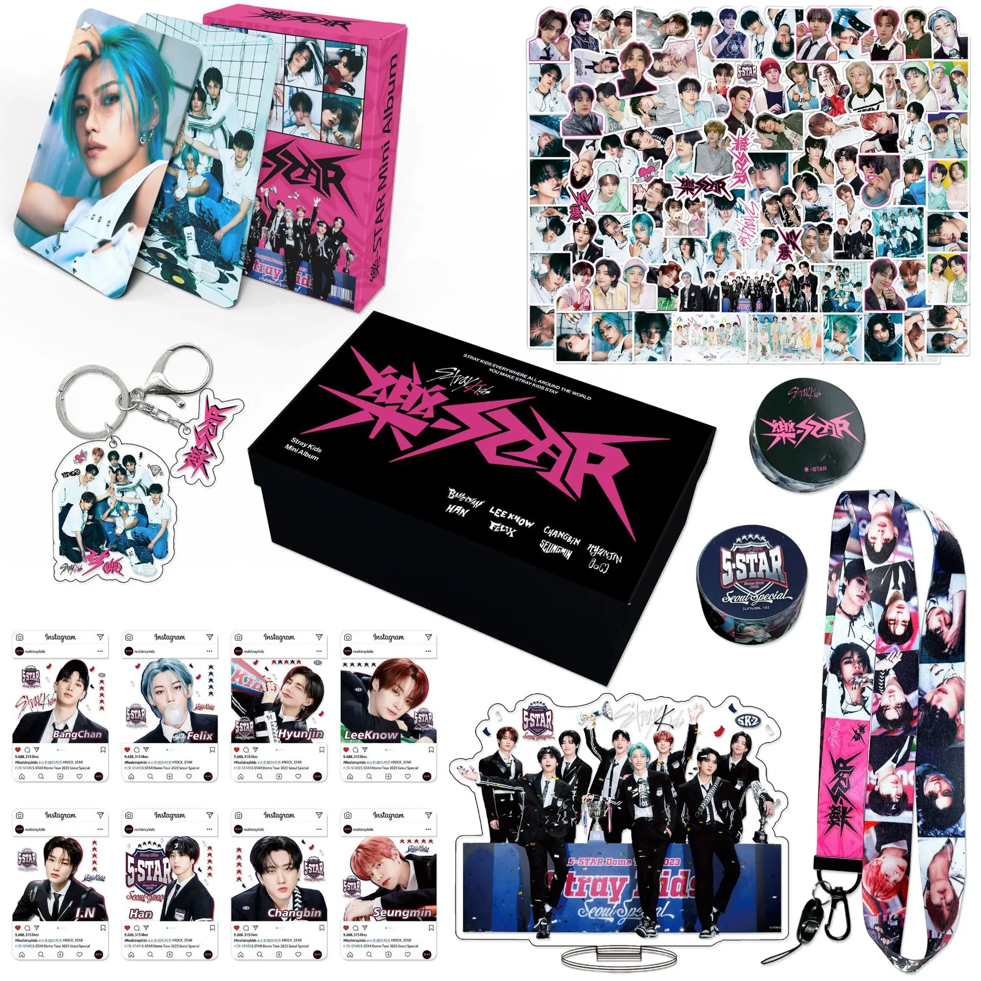 StrayKids Gift Boxed 8pcs/Set Phone Lanyard Sticker LOMO Card Keychain Standing Board Transparent Card Tape Fans Collection Gift
StrayKids Gift Boxed 8pcs/Set Phone Lanyard Sticker LOMO Card Keychain Standing Board Transparent Card Tape Fans Collection Gift