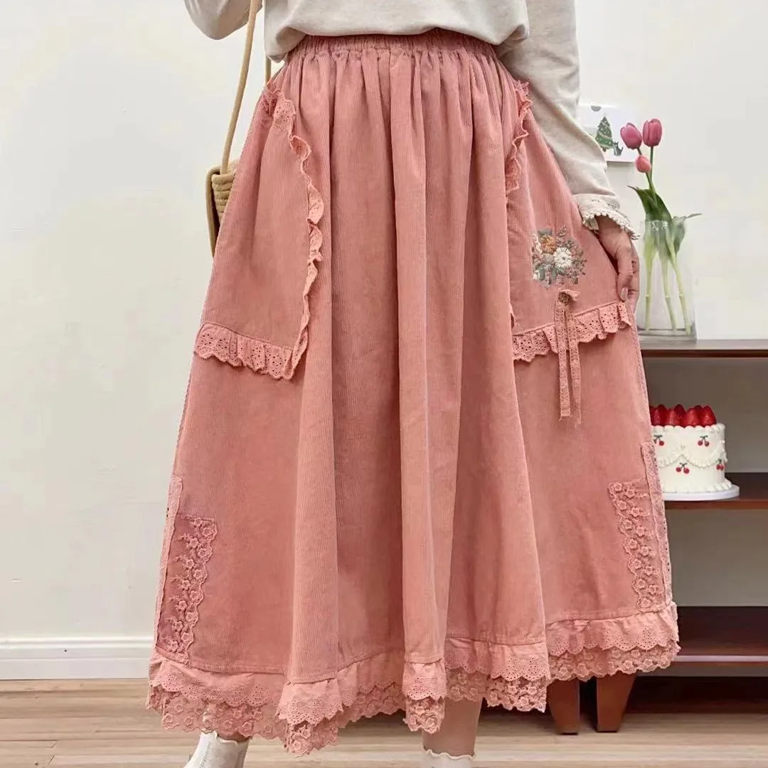 Vintage Embroidered Lace Hem Corduroy Skirt for Women Autumn New Arrival Age Reducing and Versatile A line Midi Skirt
Vintage Embroidered Lace Hem Corduroy Skirt for Women Autumn New Arrival Age Reducing and Versatile A line Midi Skirt