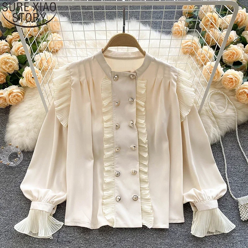 Elegant Double-breasted Shirts Women Vintage Blouse Long Sleeve Stand Collar Puff Long Sleeve Ruffled Causal Loose Tops 18791
Elegant Double-breasted Shirts Women Vintage Blouse Long Sleeve Stand Collar Puff Long Sleeve Ruffled Causal Loose Tops 18791