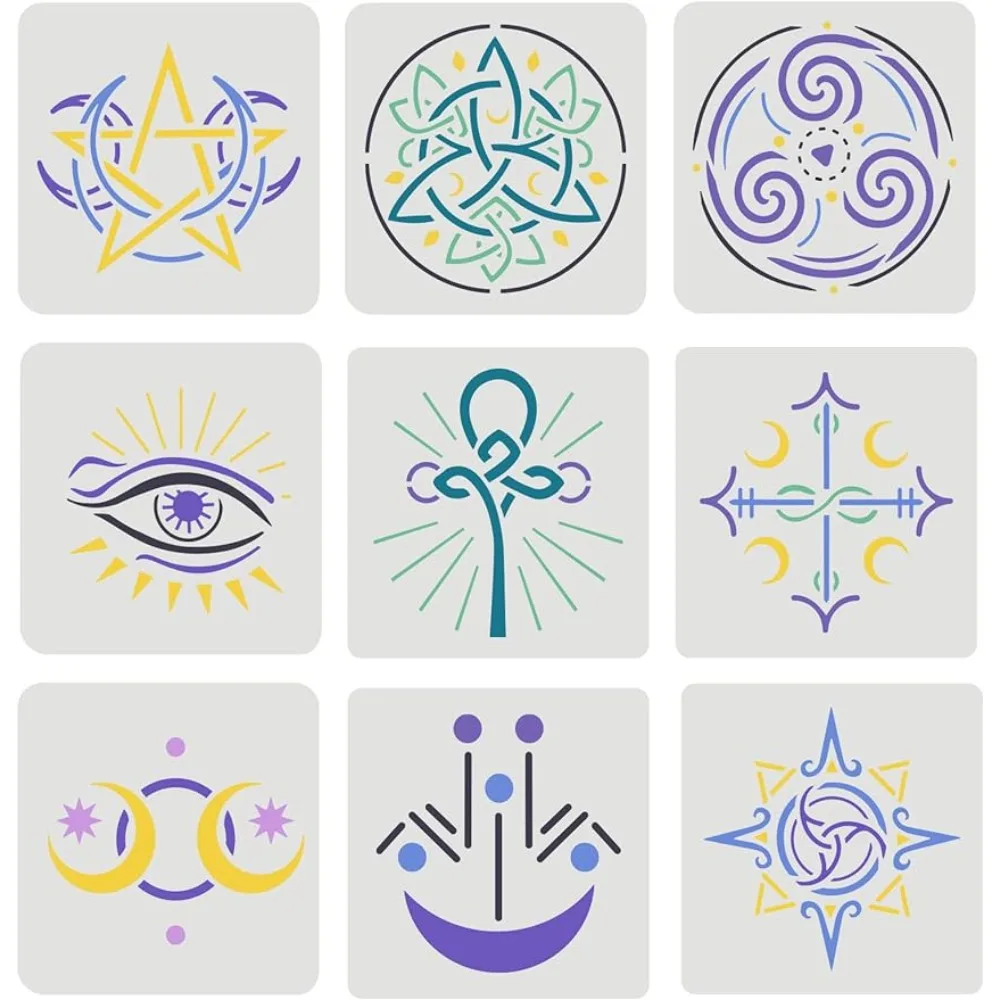 9 шт. Wiccan/Witch трафареты для символов 5,9x5,9 дюймов Звезды Луна трафарет пластиковые глаза дьявола трафарет Луна богиня символ трафарет Div
9 шт. Wiccan/Witch трафареты для символов 5,9x5,9 дюймов Звезды Луна трафарет пластиковые глаза дьявола трафарет Луна богиня символ трафарет Div