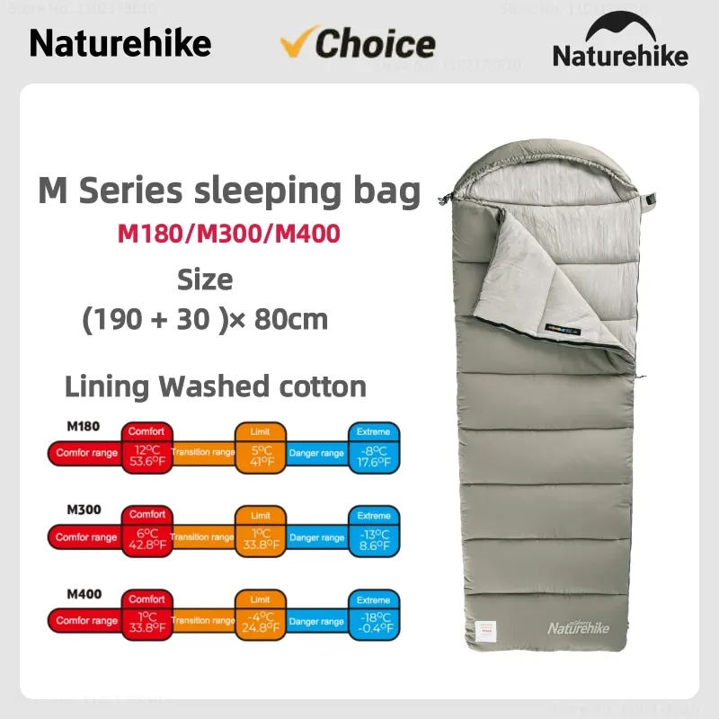 

Naturehike Outdoor Camping Sleeping Bag M180/M400/M300 Ultralight Envelope Sleeping Bag Cotton Spliced Sleeping Bag Washable