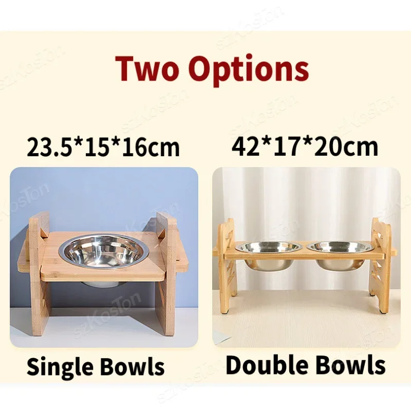 

Holder Bowls Stand Pet Accessories Water Feeder Dog With Adjustable Puppy Cat Tilted Bamboo Stainless Raised Food Elevated