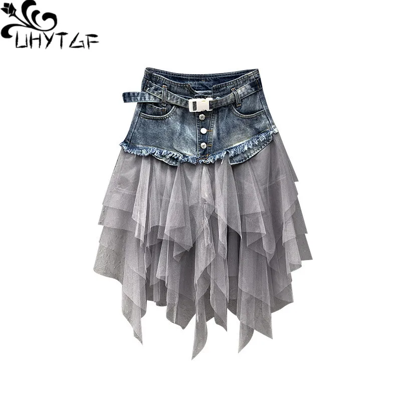 UHYTGF Denim Skirt For Women's Summer New Network Yarn Stitching High-Waisted Versatile Single Breasted Women's Denim Skirts 171
UHYTGF Denim Skirt For Women's Summer New Network Yarn Stitching High-Waisted Versatile Single Breasted Women's Denim Skirts 171