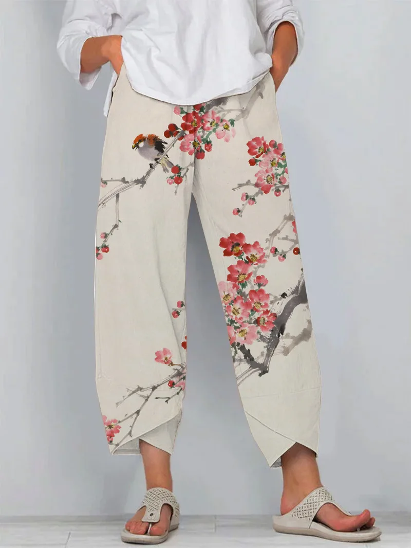 

Summer Retro Print Pants Vintage Y2k Pants Streetwear Women Beach Trousers Loose Capri Pantalon Chic Joggers Women Clothes