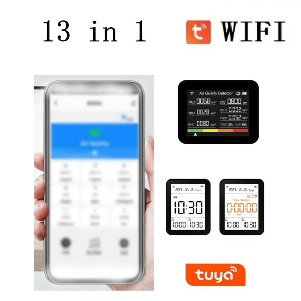 13 In 1 Air Quality Monitor CO2 Meter Temperature&Humidity Tester TVOC PM2.5 Monitor
13 In 1 Air Quality Monitor CO2 Meter Temperature&Humidity Tester TVOC PM2.5 Monitor