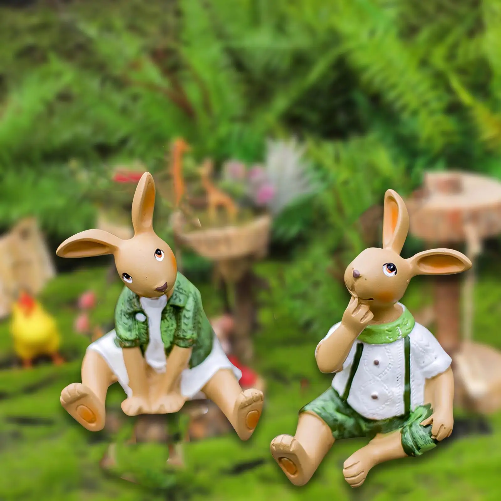 

2Pcs Bunny Statues for Garden Bunny Figurines Patio Yard Table Gifts for Mom Grandma Women Sittinging Bunny Sculpture