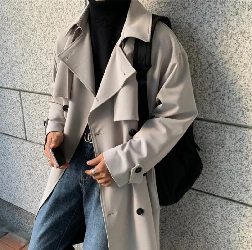 

Trench coat Brand New Spring Trench Korean Men's Fashion Overcoat Male Long Windbreaker Streetwear Men Coat Outer Wear Clothing
