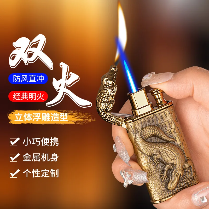 Crocodile Embossed Double Fire Lighter for Men, Windproof Metal Lighter, Open Flame Conversion, Butane Gas Lighter, Unusual Gift
Crocodile Embossed Double Fire Lighter for Men, Windproof Metal Lighter, Open Flame Conversion, Butane Gas Lighter, Unusual Gift