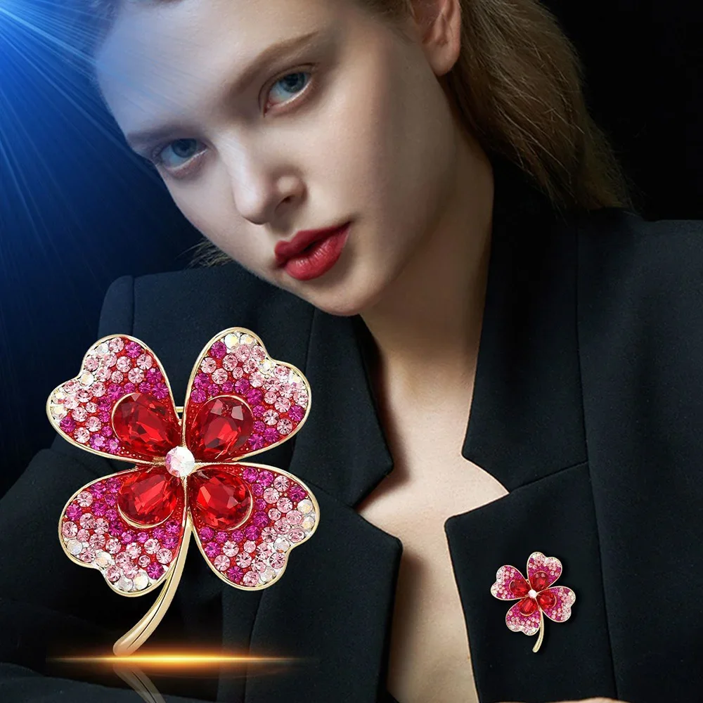 Korean High-End Multi Color Green Purple Red Pink Crystal Rhinestones 4 Leaf Clover Brooches Pins Women Clothing Accessories
Korean High-End Multi Color Green Purple Red Pink Crystal Rhinestones 4 Leaf Clover Brooches Pins Women Clothing Accessories