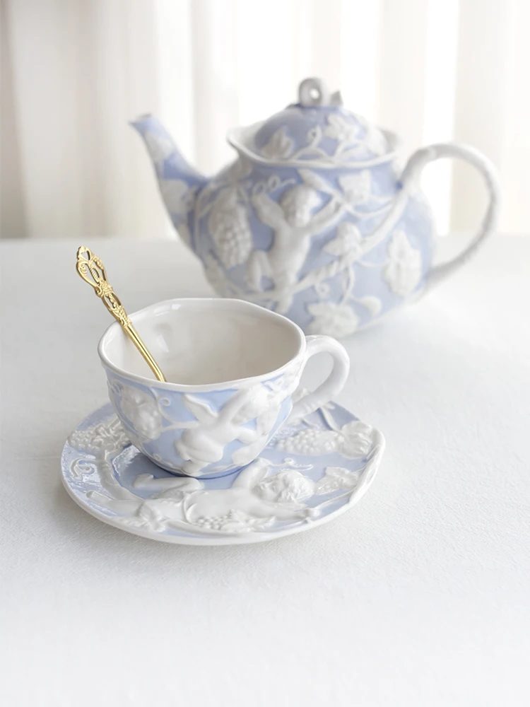 

Керамическая кофейная чашка Eden French Angel в европейском дворе, британский послеобеденный чай, черная чайная чашка, чайные наборы, чайный набор