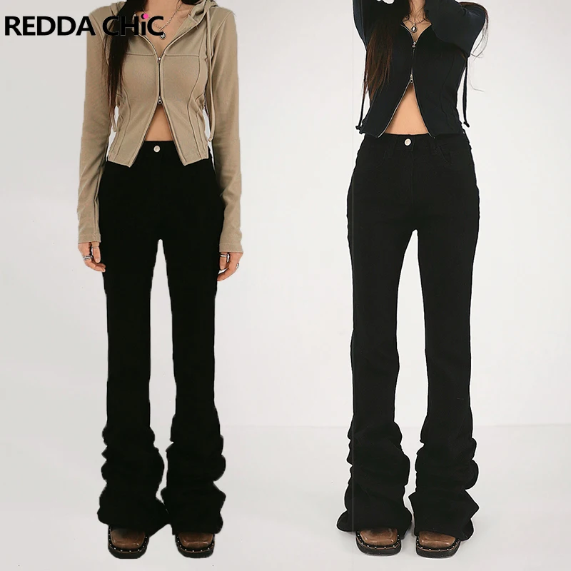 

Женские расклешенные джинсы стрейч REDDACHiC, однотонные черные облегающие брюки с высокой талией, повседневные эластичные винтажные штаны Y2k
