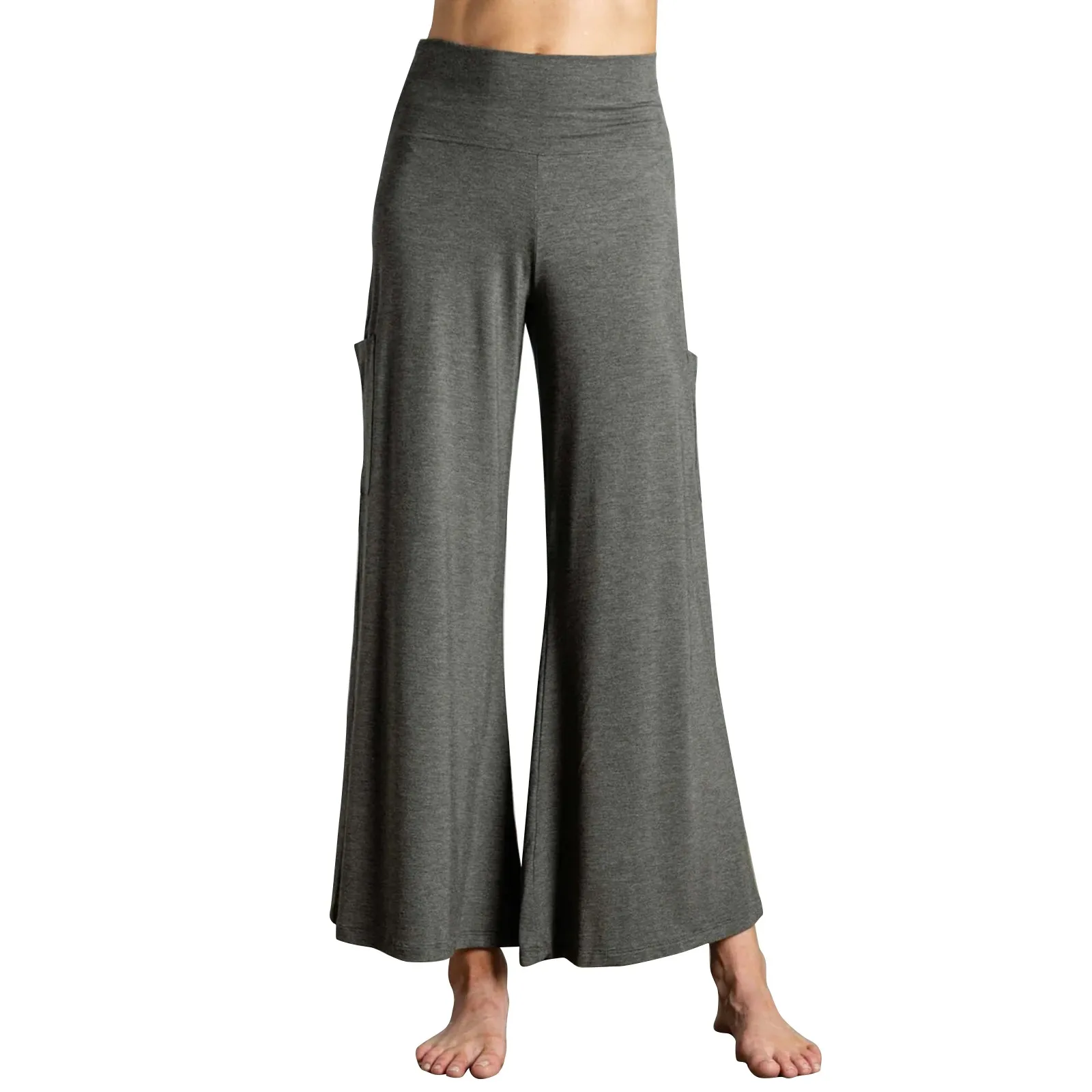 

New Women's Comfortable Solid Color Wide Leg Yoga Pants With Pockets High Waist Yoga Pants conjuntos de pantalones السراويل