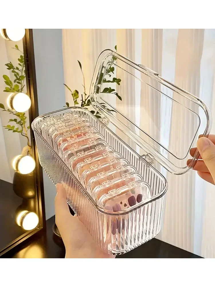 Storage Box Cosmetic Storage Box Transparent Stripe Rectangular Cover Dust Proof Handmade Nail Sealed Table Top Packaging Box 6 S5c744f5eebe146cf8b9e200ab0d758ebW