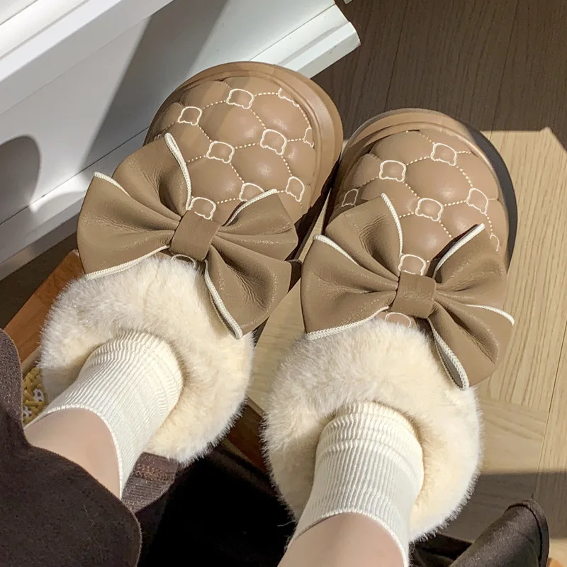 Winter Women Snow Boots Cute Bow Cotton Shoes Waterproof Down Short Barrel Ankle Boots Home Comfort Thick Soled Plush Boots Winter Women Snow Boots Cute Bow Cotton Shoes Waterproof Down Short Barrel Ankle Boots Home Comfort Thick Soled Plush Boots
