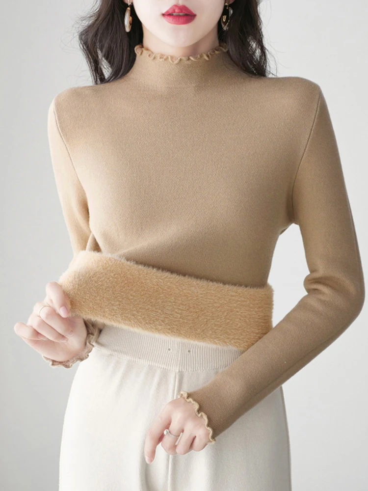 Autumn/Winter New Women's Sweater Solid Color Knitted Half High Neck Plush Thickened Bottom Shirt Slim Fit and Slim Appearance
Autumn/Winter New Women's Sweater Solid Color Knitted Half High Neck Plush Thickened Bottom Shirt Slim Fit and Slim Appearance