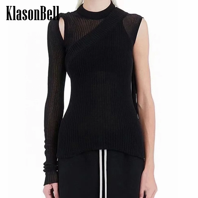 

10.27 KlasonBell Fashion A Variety Of Wearing Methods Double-Sided Knit O-Neck Irregular Long Sleeve Knitwear Sweater Women