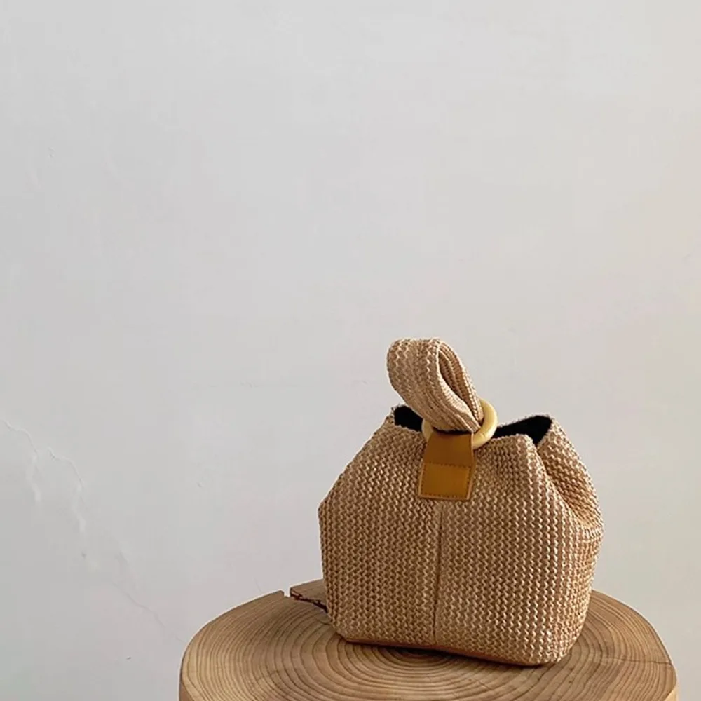 

Straw Bucket Bag for Women Travel Wallet Drawstring Hobo Purse Summer Woven Beach Pocket Niche Design Handbag شنط ماركه bolsos