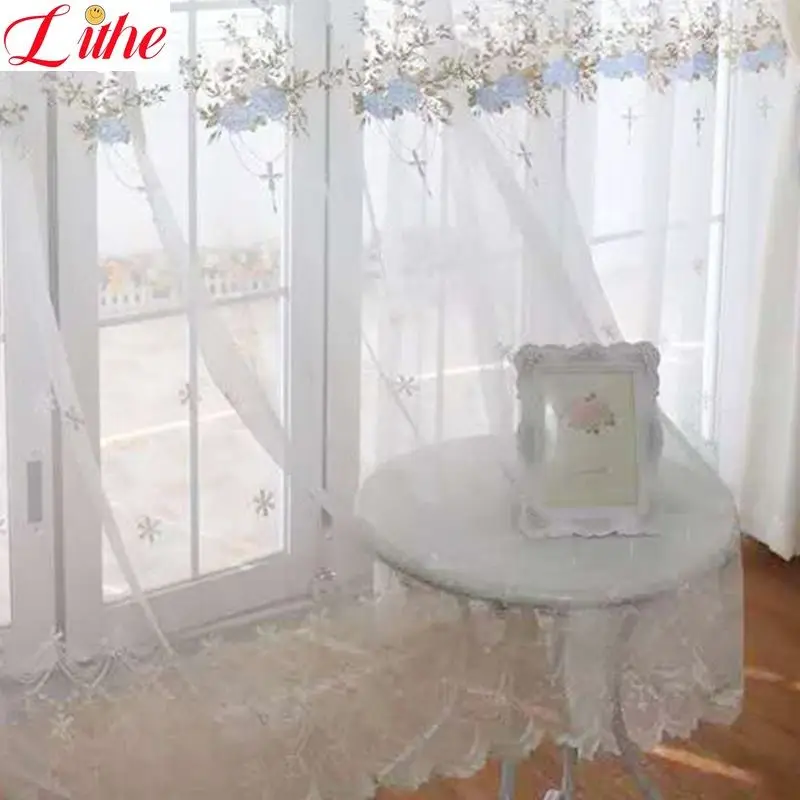 

European Balcony Embroidered Tulle Light-transmitting and Opaque White Gauze Curtains Decoration Living Room Bedroom Curtain
